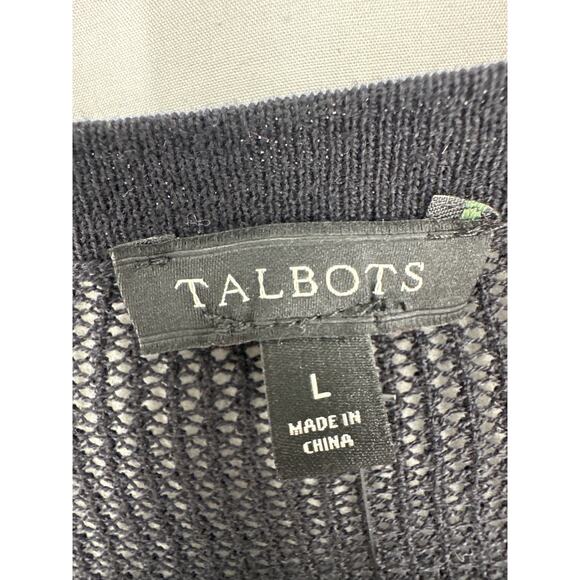 Talbots Cardigan Sweater Womens Large Black Lightweight Open Knit New - Picture 2 of 8